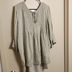 Solitaire Light Sage Green Embroidered Tie-Neck Tunic